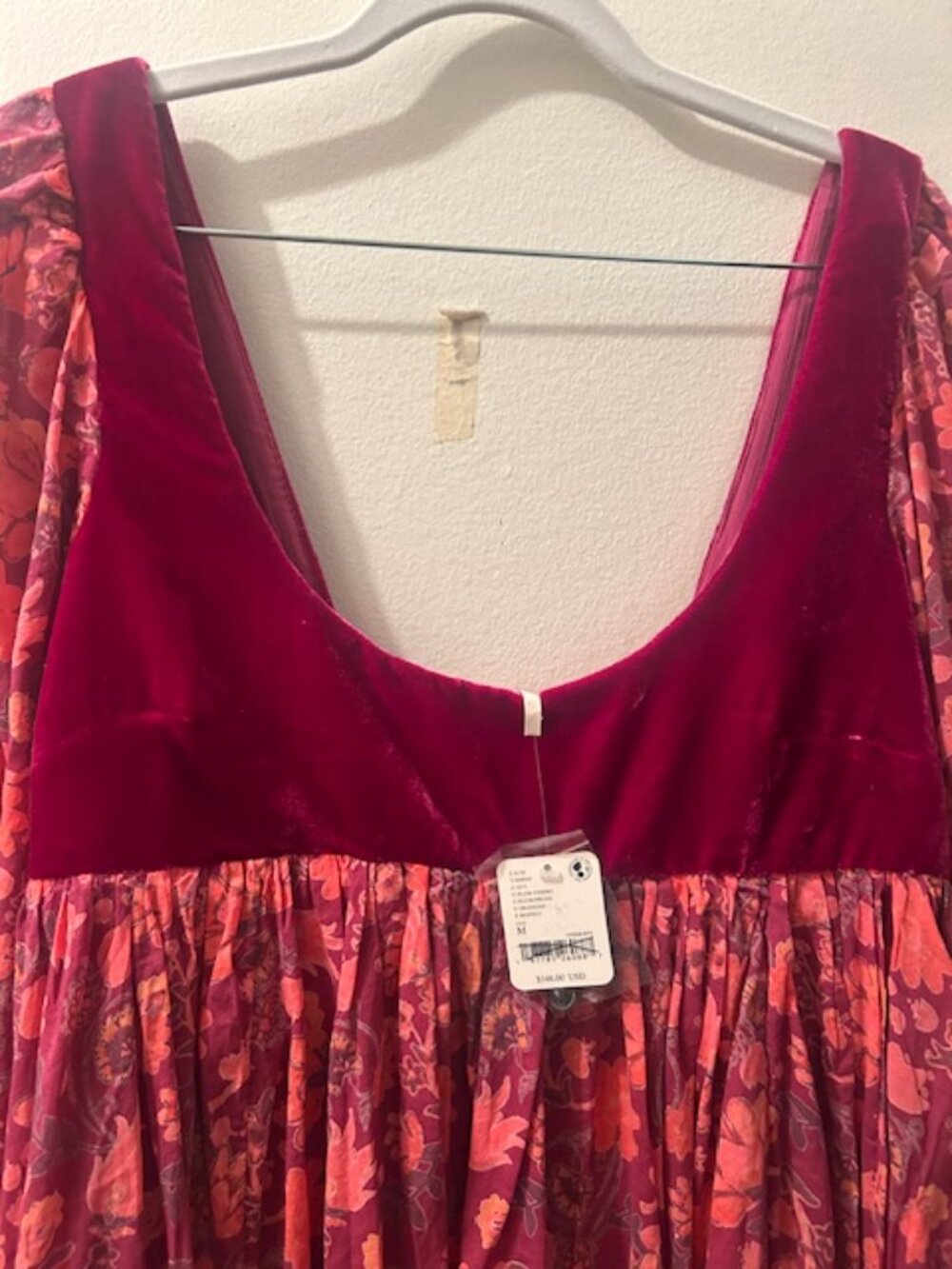 Free People Marsha Floral Velvet Baby Doll BoHo Mini Dress NEW - Picture 4 of 16